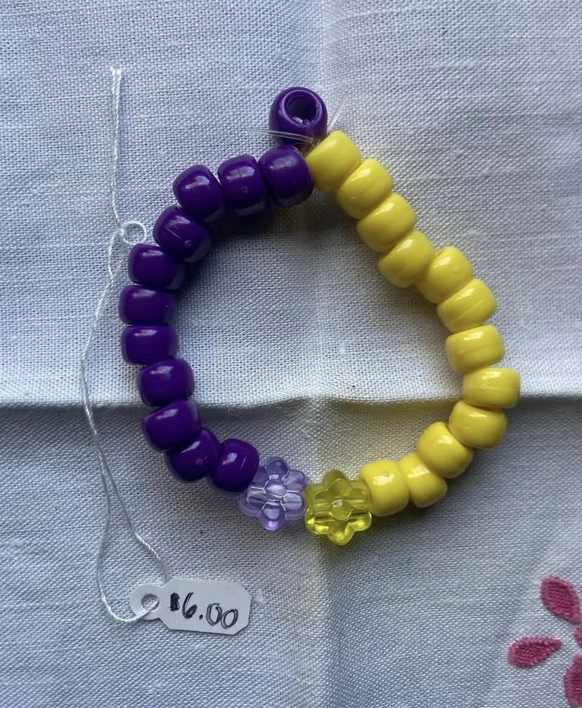 Purple + Yellow Flower Beaded Bracelet
