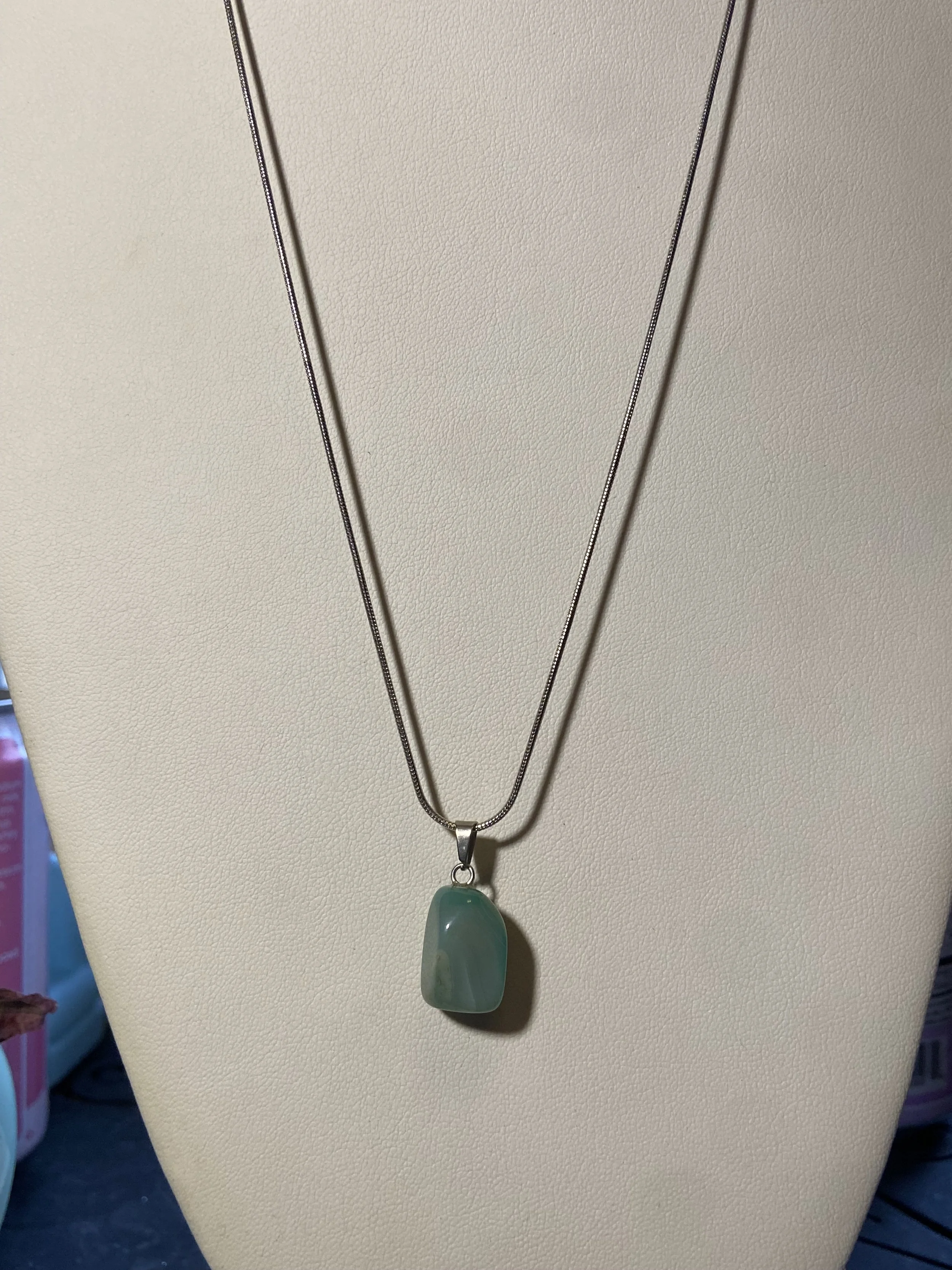 Blue Green Agate Pendant Necklace