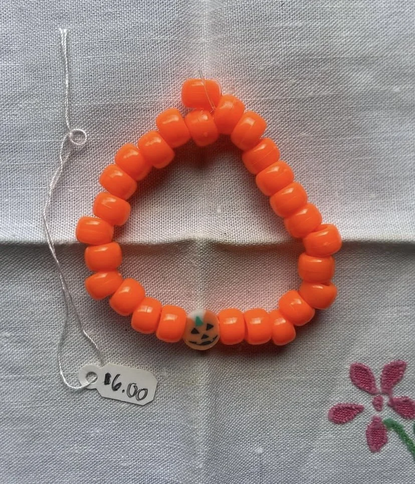Orange Pumpkin Halloween Beaded Bracelet