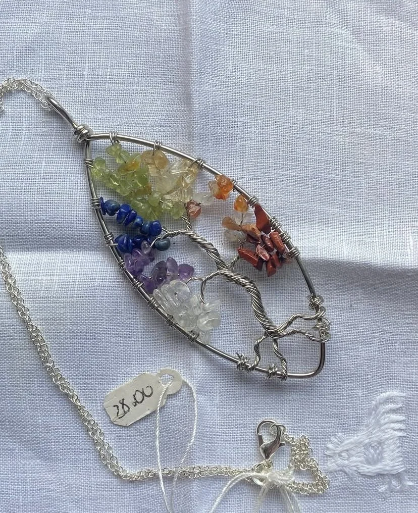 Multi Crystal Tree Of Life Pendant Necklace