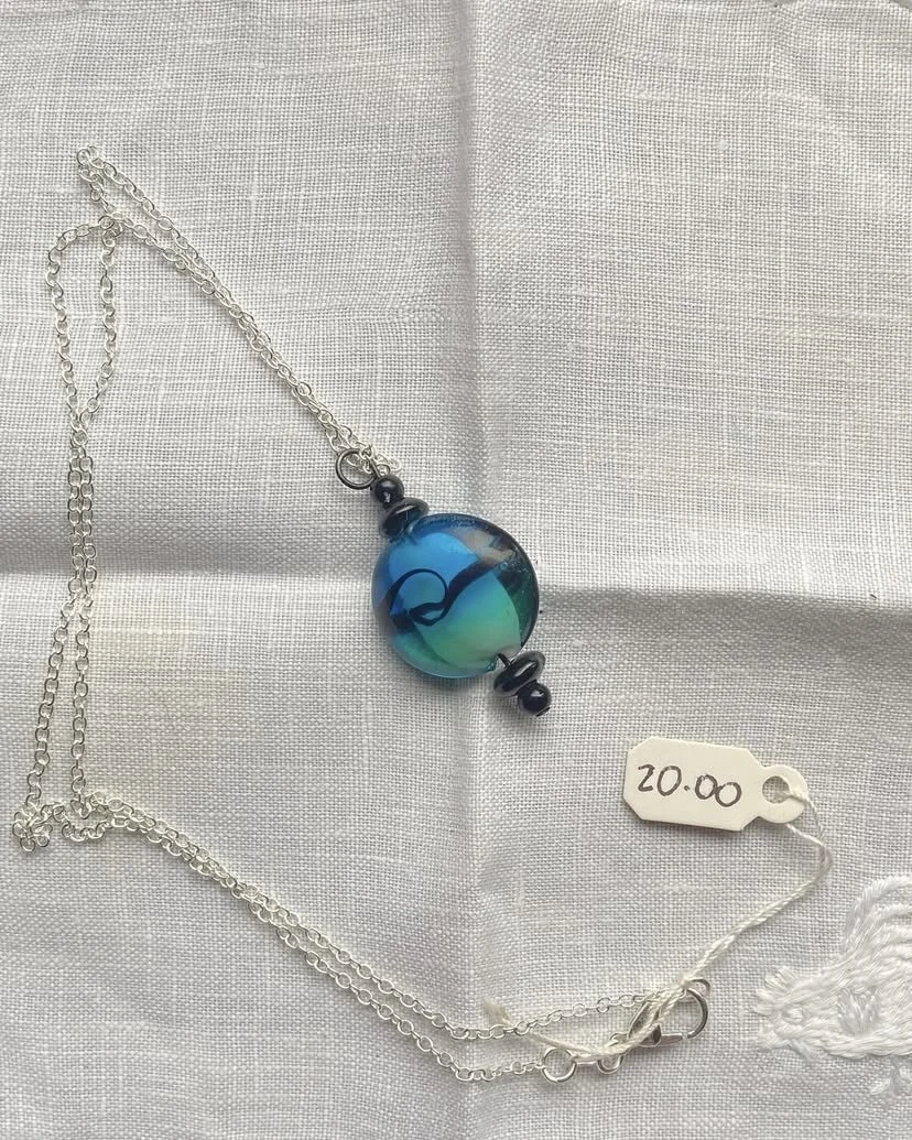 Blue-Green Ocean Marbled Pendant Necklace