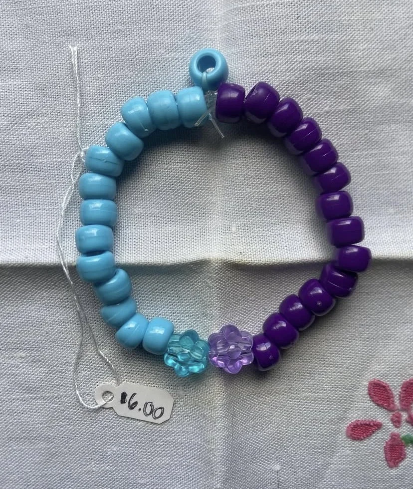 Purple + Blue Flower Beaded Bracelet