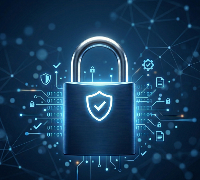 Stylized digital lock representing enterprise-grade data security and infrastructure