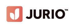 Logotyp för Jurio i svart text bredvid en rosa ikon med en vit plats för ett 'J'.