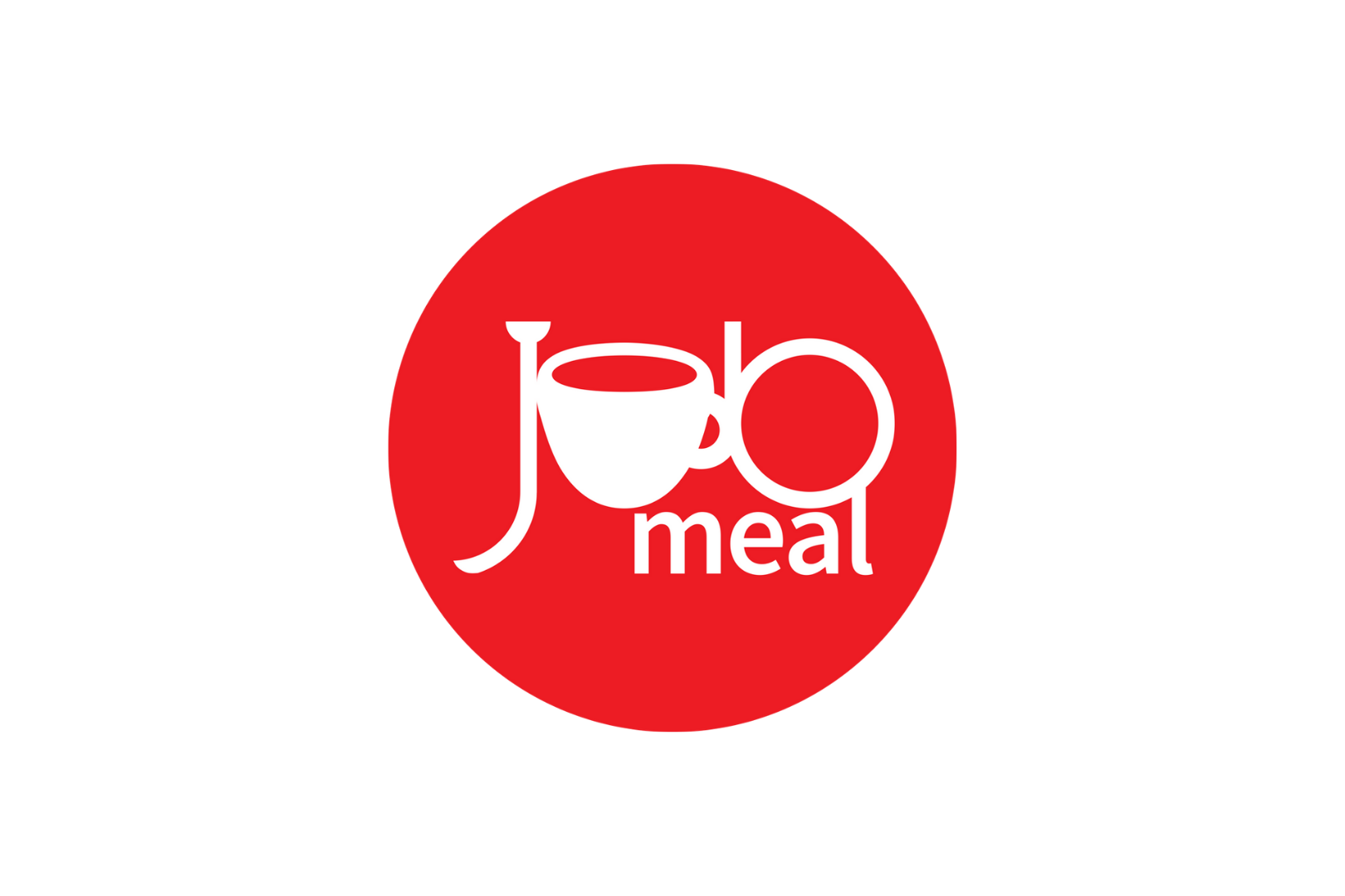 Logotyp för Jö Meal med en vit kaffekopp och cirkus i rött och vitt.