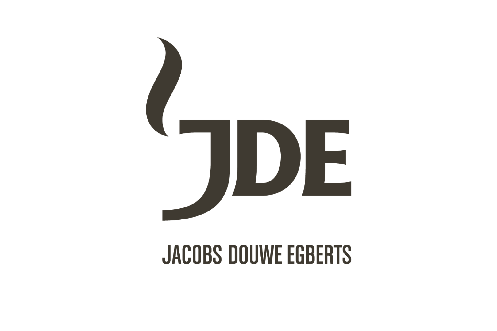 Logotyp för JDE med namn och en ångpunkt som avbildar ånga.