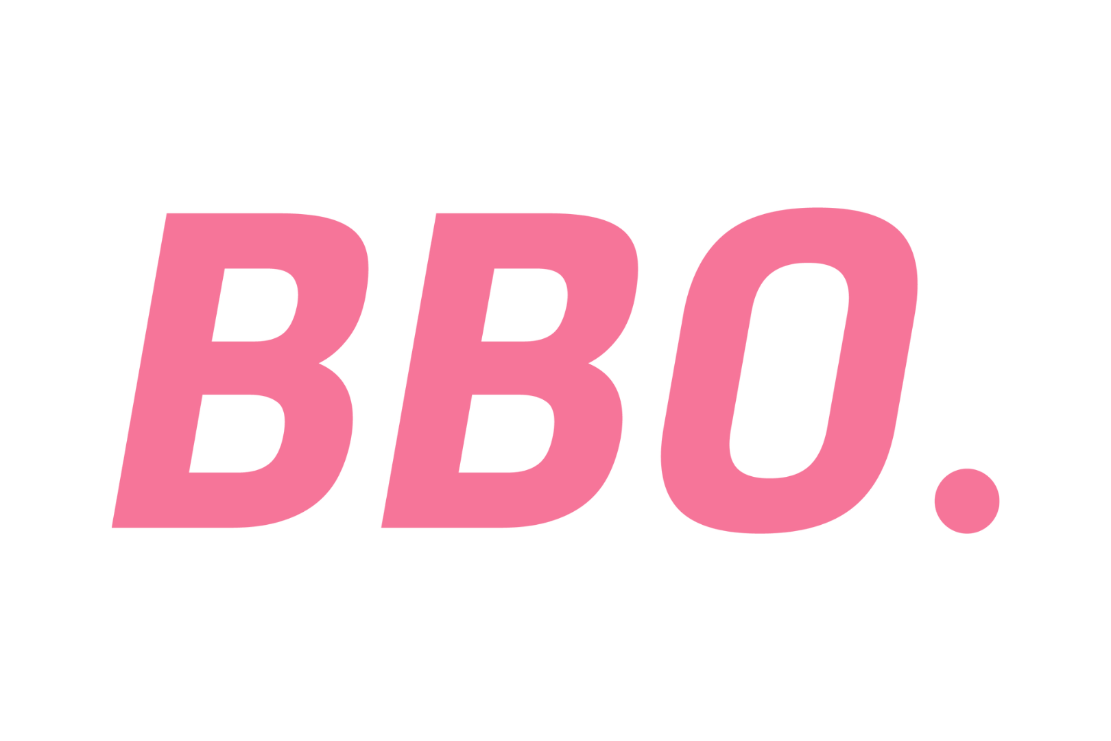 Texten 'BBD.' i rosa färg, skriven i fetstil på svart bakgrund.