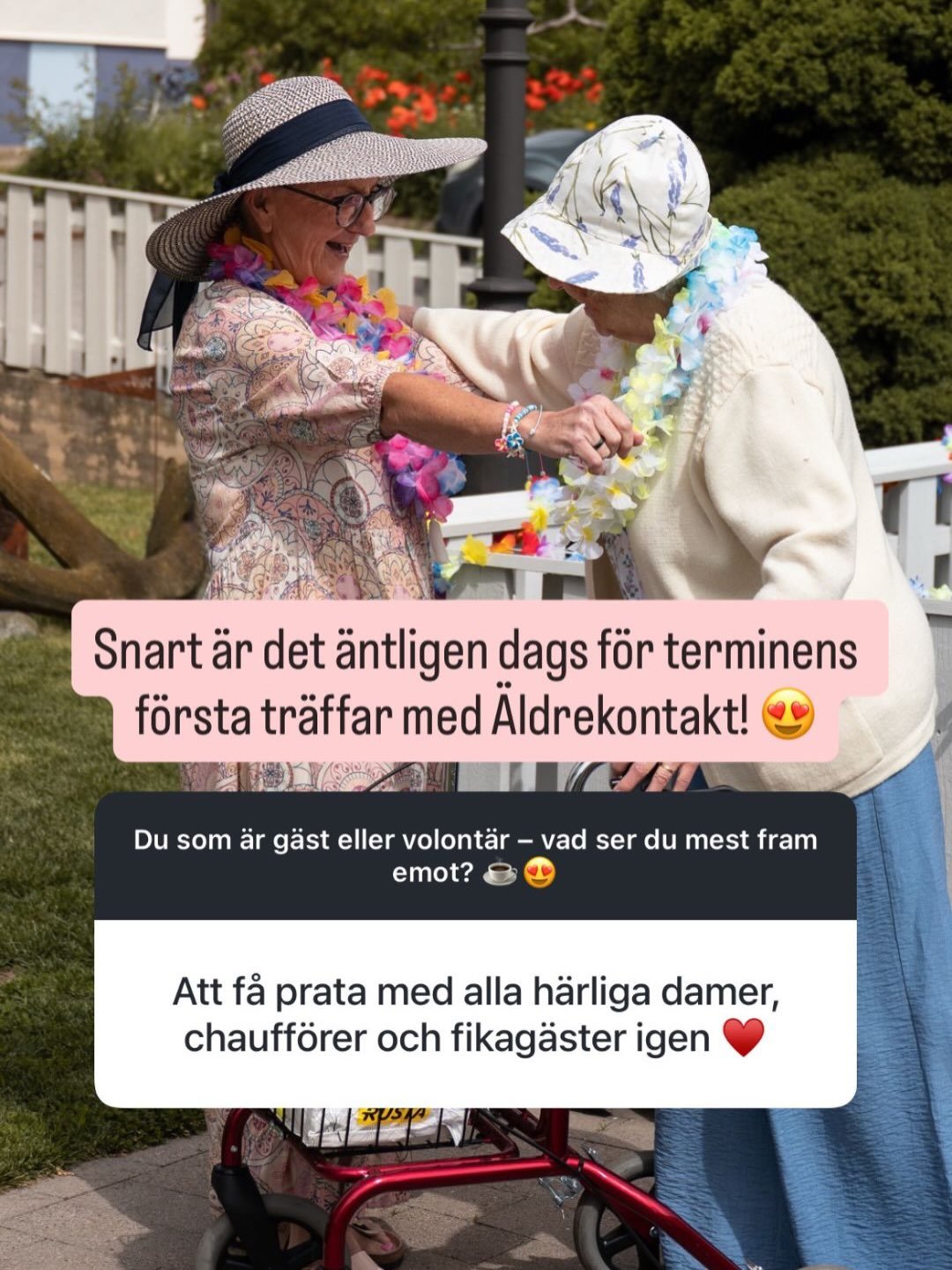 V&aring;ra g&auml;ster och volont&auml;rer ser fram emot en ny termin tillsammans! ☕😍
Vill du ocks&aring; hj&auml;lpa ensamma &auml;ldre att k&auml;nna livsviktig gemenskap, v&auml;rme och meningsfullhet? L&auml;s mer om v&aring;ra olika volont&auml