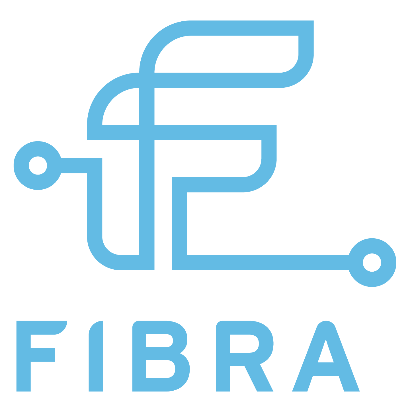 Logotyp för FIBRA med en blå linjeartad illustration av ett elektriskt circuitsystem och texten 'FIBRA' under.