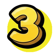 Number three in a stylized, gold 3D font with black shading, on a yellow background.