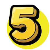 A large, gold-colored number 5 with a black outline on a yellow background.