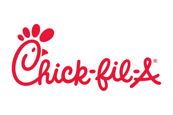 Chick-fil-A logo with red text and emblem on a black background.
