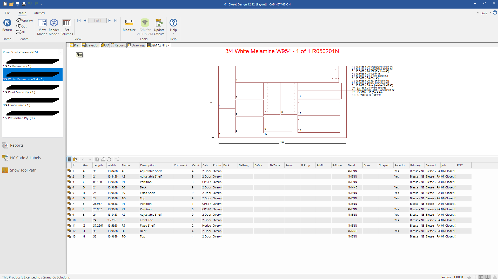 Cabinet Vision S2M sheet nesting optimization