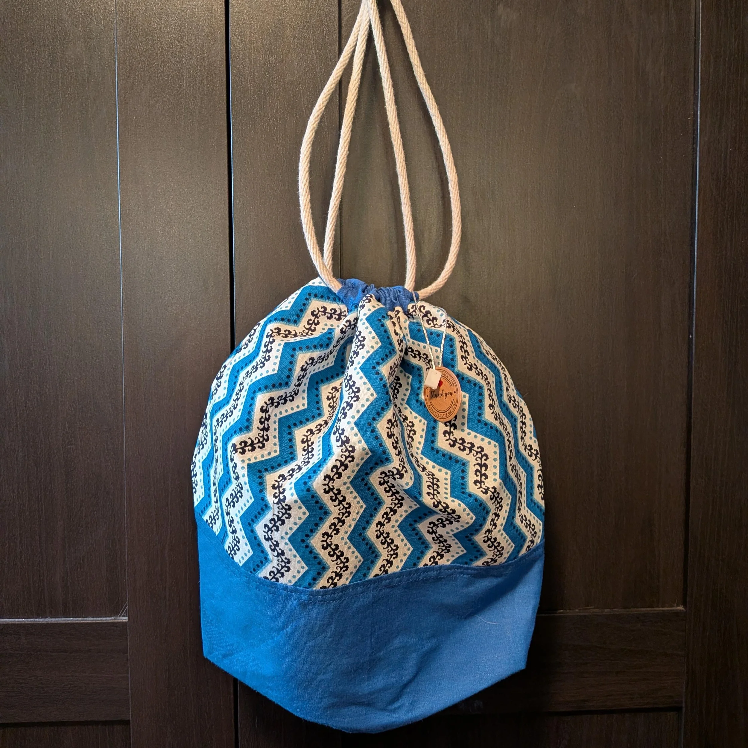 Drawstring Bag - Blue Chevron