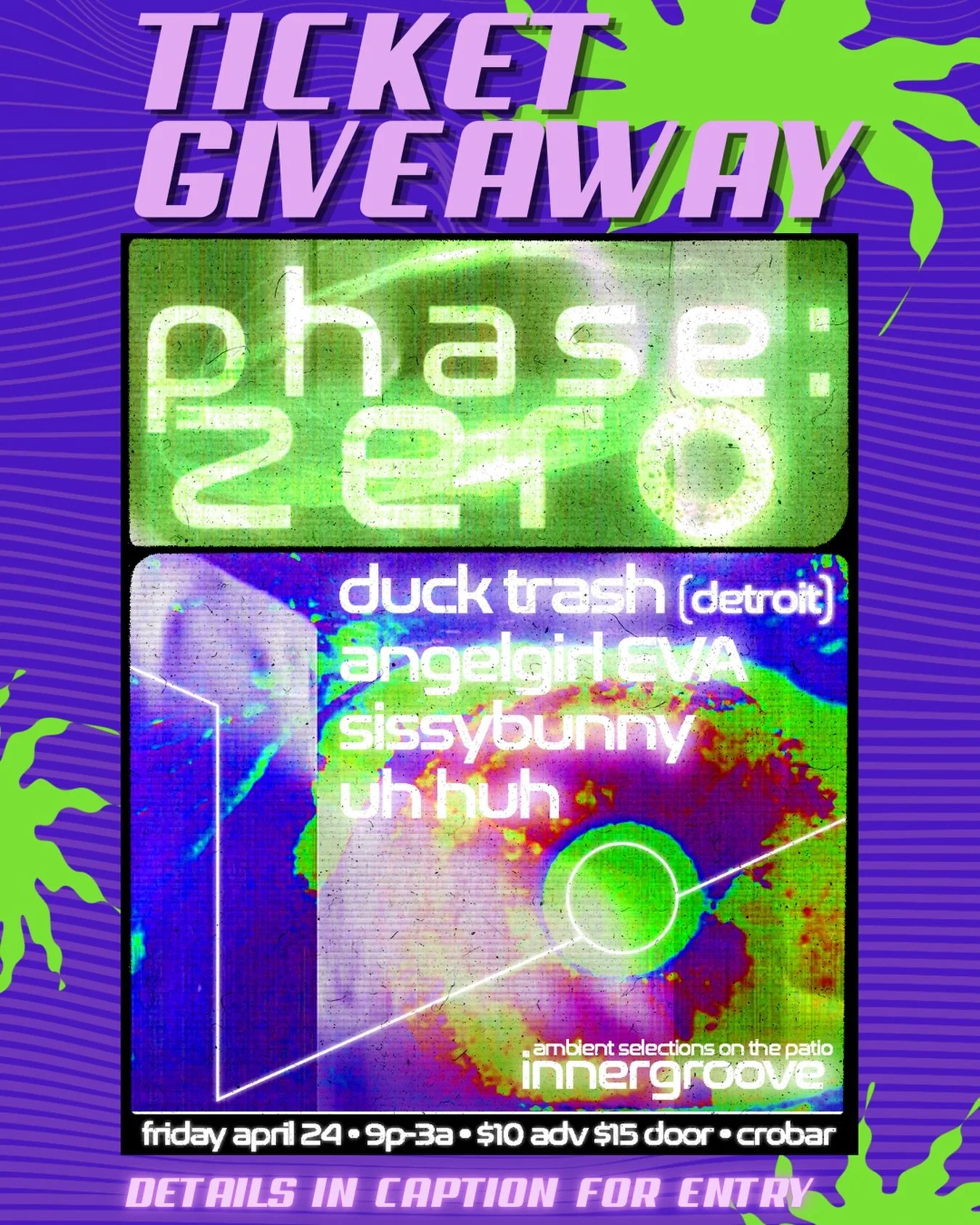 🌀TICKET GIVEAWAY🌀
Phase:Zero is a  newly formed artist collective surrounded on hypnotic techno, art, immersive environments, and community. 

Wanna win 2 tickets to the event? Here&rsquo;s your chance to see what Phase:Zero is all about. 

How to 
