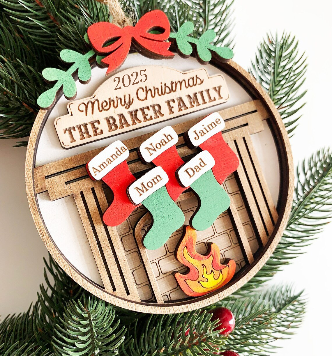 Custom Christmas Ornament - "Merry Christmas by the fireplace"