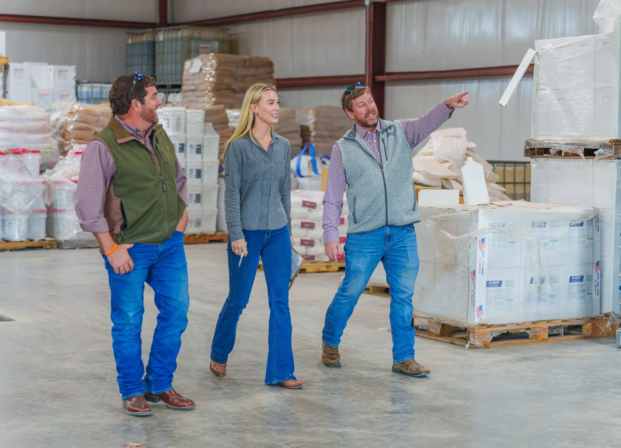 NDB team walking among products