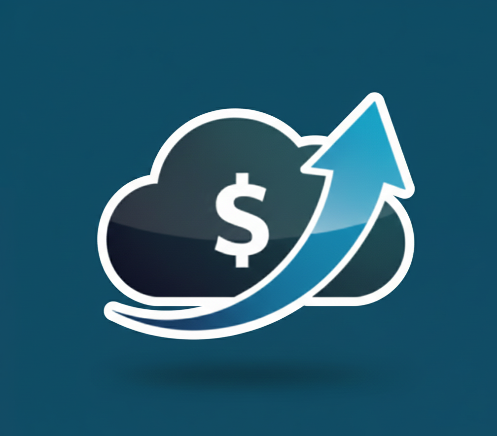 Cloud with a dollar sign and an upward arrow indicating financial growth or increase.