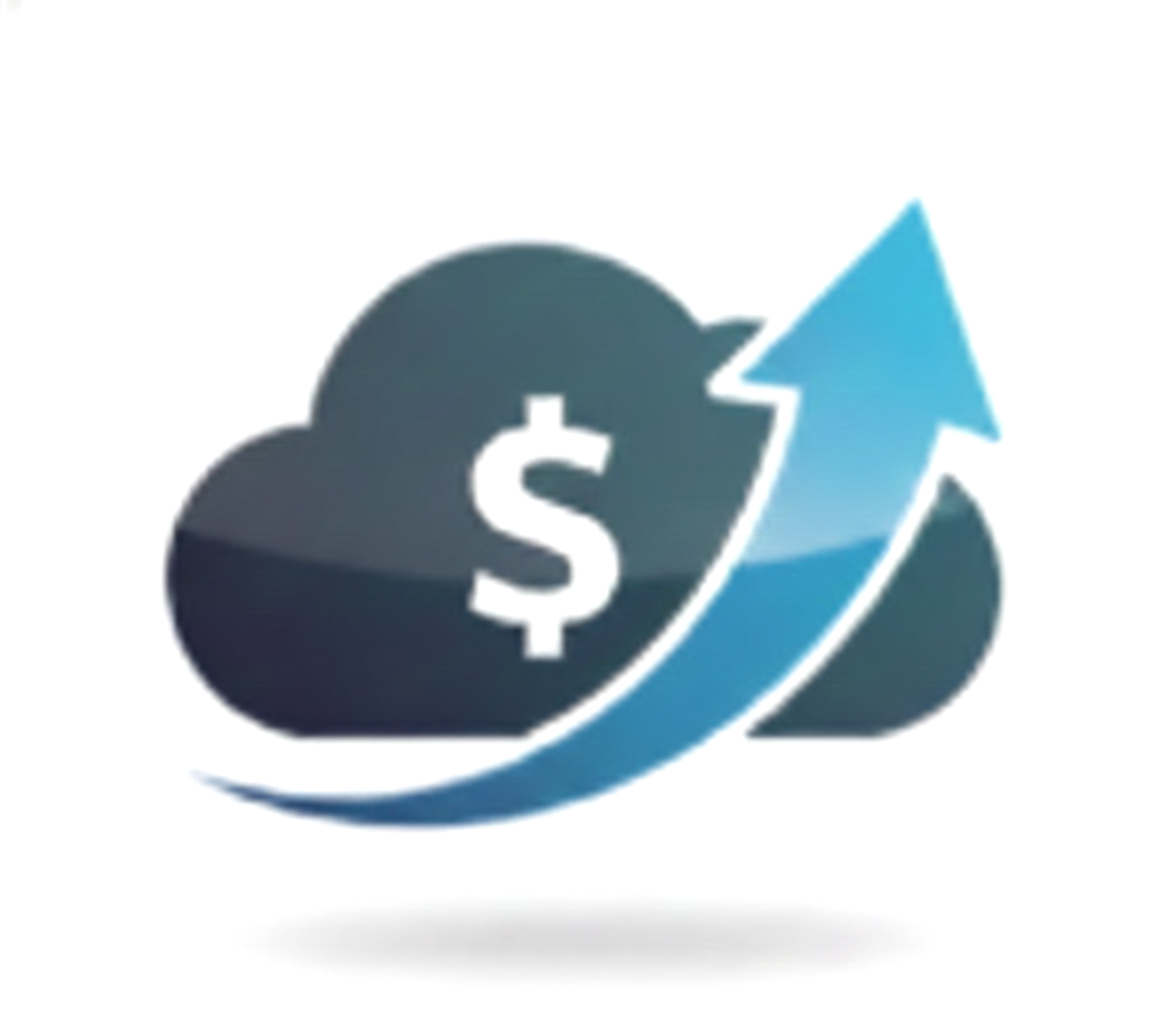 Cloud with a dollar sign and upward trending arrows, representing financial growth or cloud cost increase