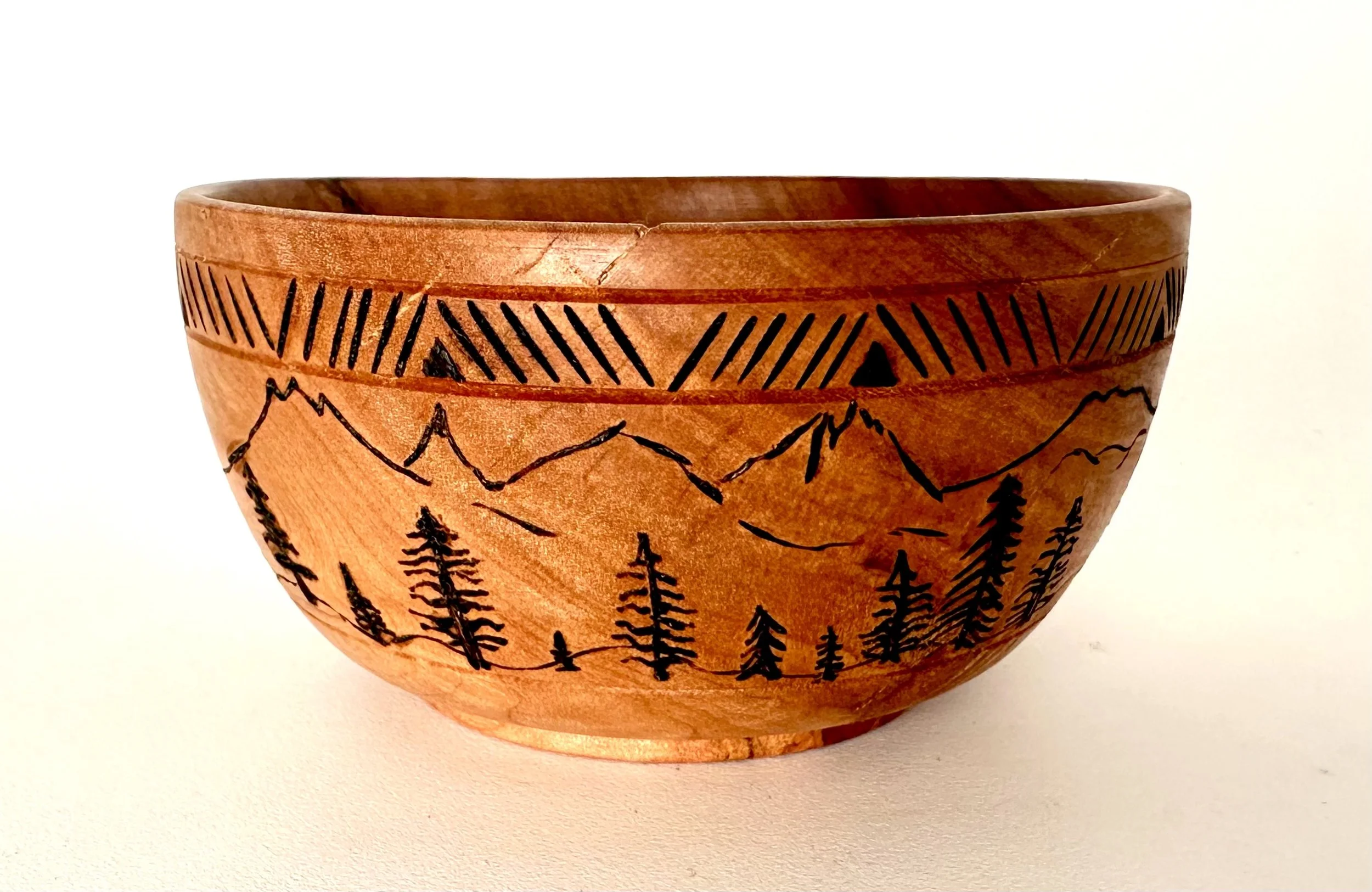 Maple with pyrography. 4.5” x 2”