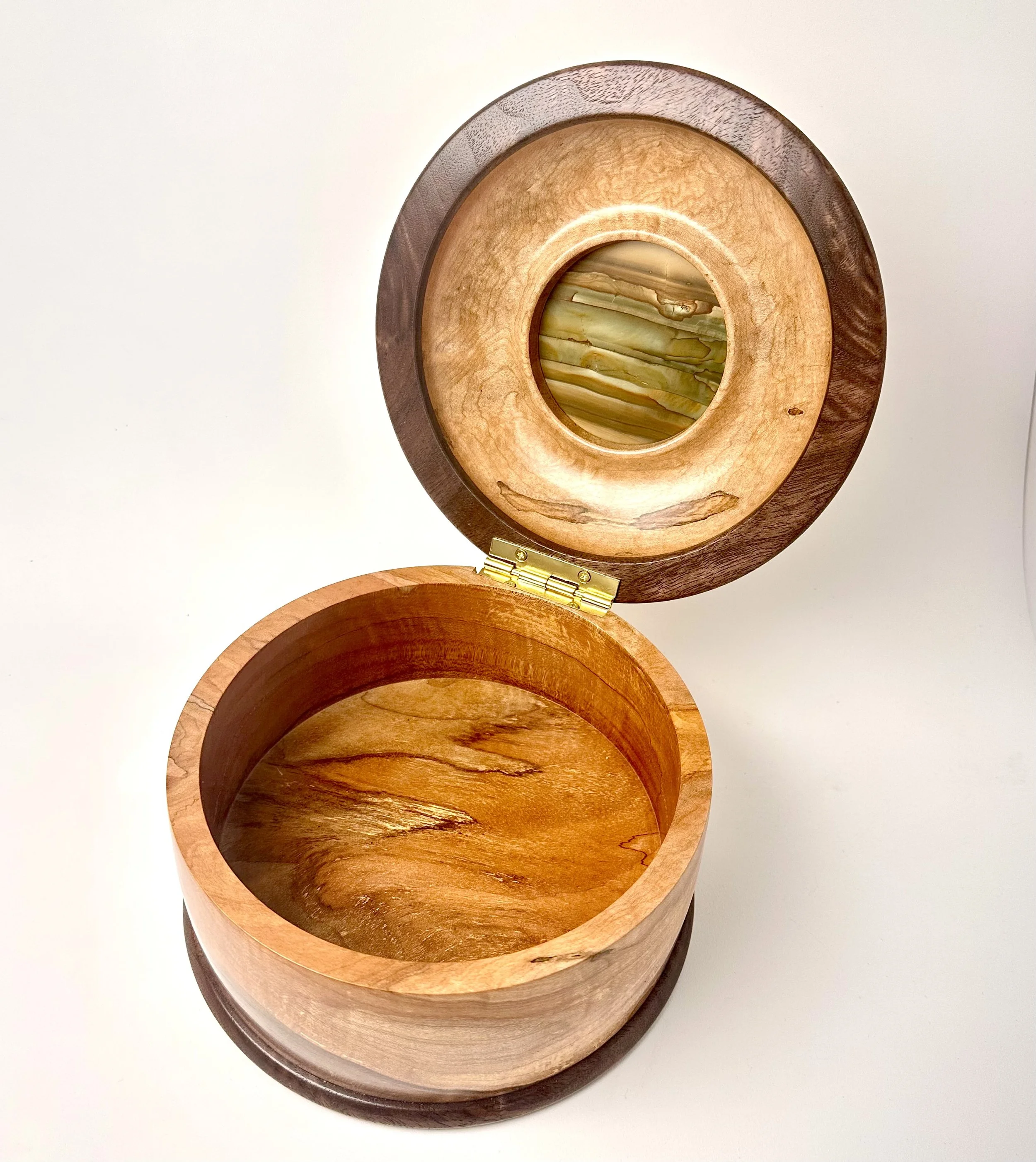 Quilted maple, walnut, and Owyhee picture jasper.  8” x 4.5”