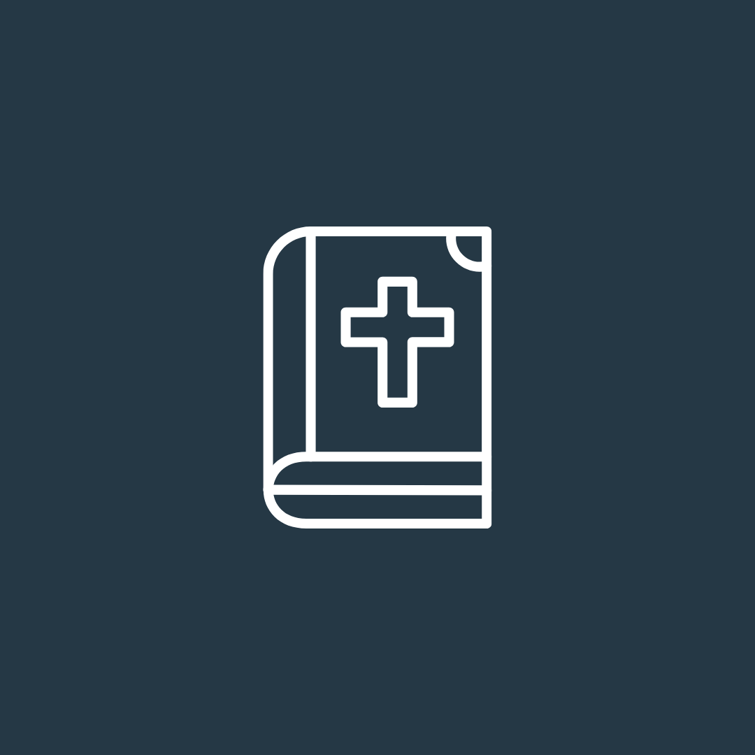 Icon of a book with a cross on the cover, representing a Bible or religious text.