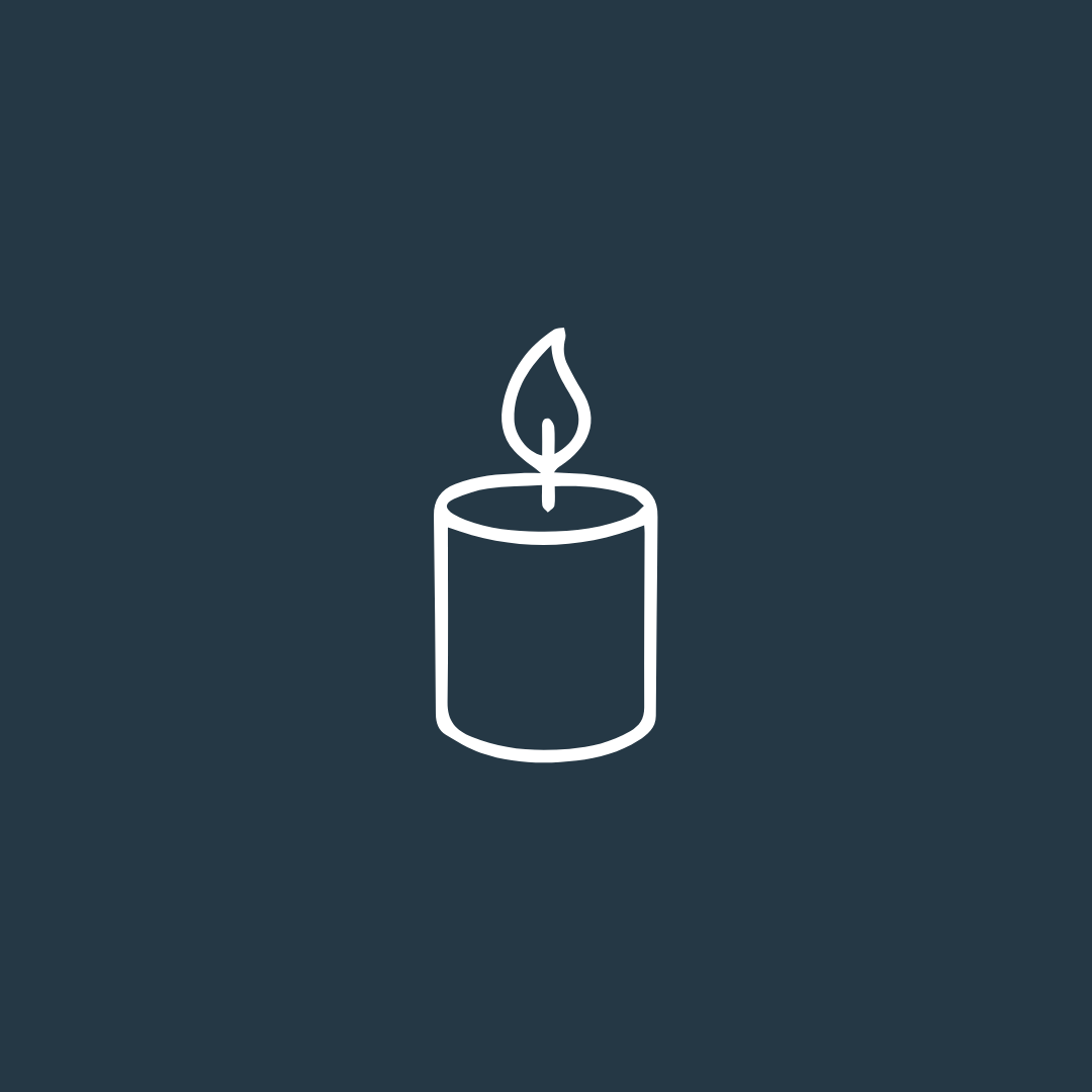 Simple line drawing of a lit candle on a dark background.