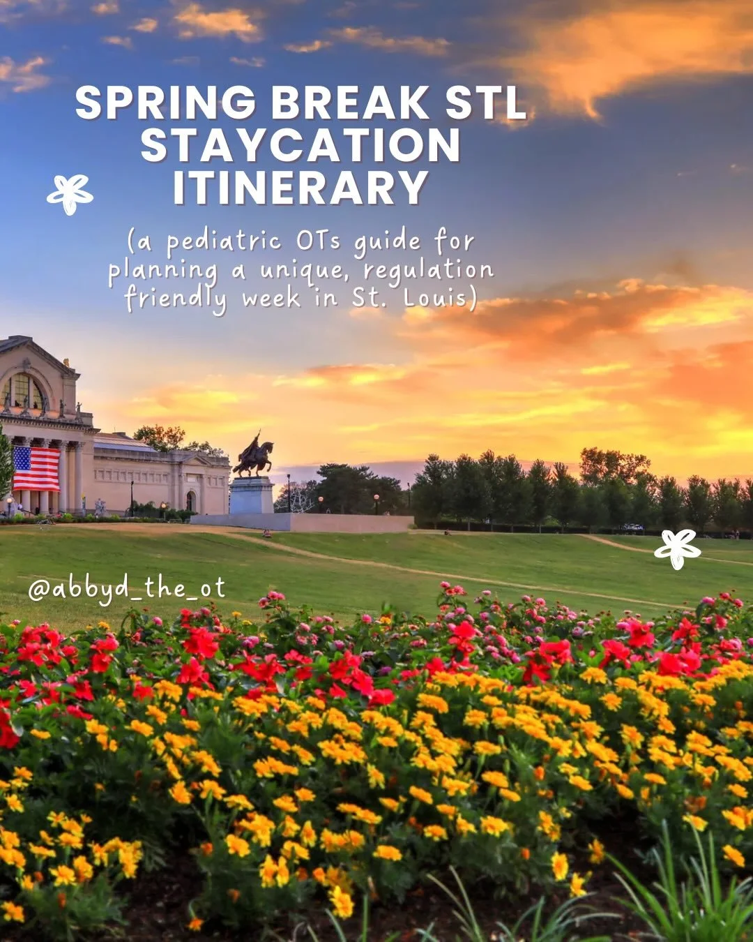 Not traveling for Spring Break? ☀️
Here&rsquo;s a regulation-friendly staycation itinerary for St. Louis (from a pediatric OT).

Think: movement, nature, creativity and sensory friendly fun around St. Louis. Save for your staycation planning! ✨