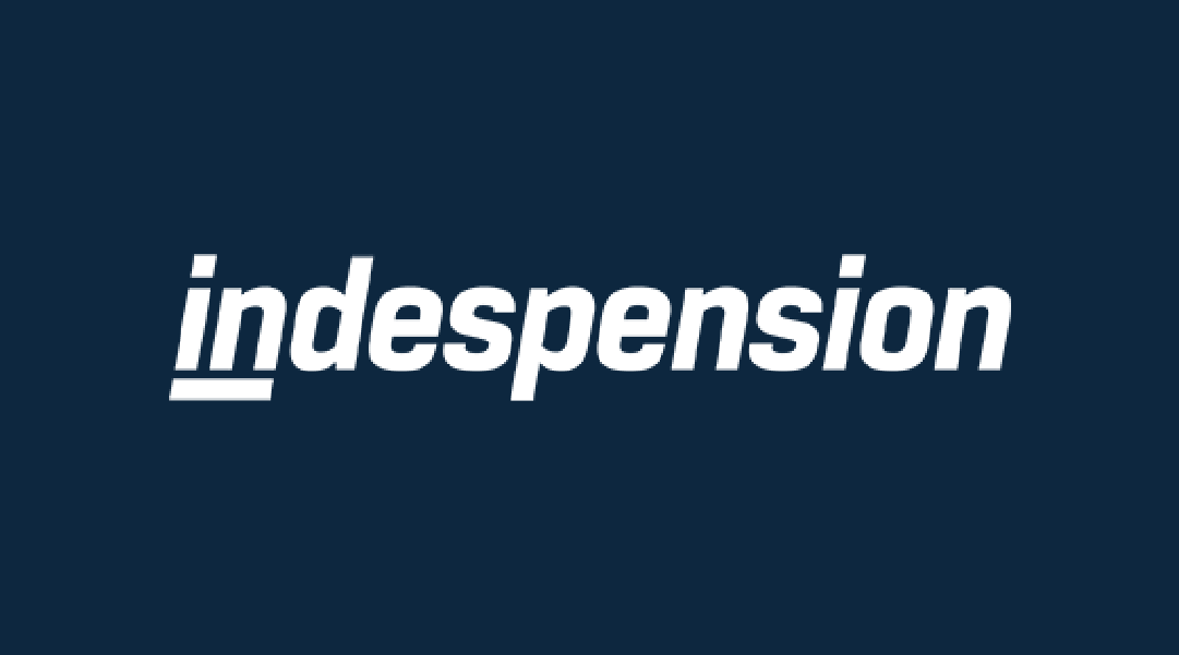 The word 'indespension' written in white, bold, italicized text on a dark blue background.
