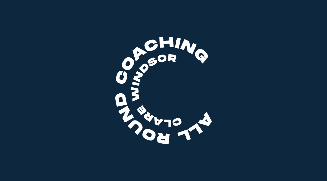 Circular logo with the text 'ALL ROUND COACHING CLARE WINDSOR' written in a circle on a dark blue background.