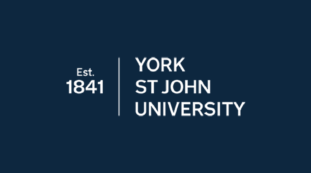 Logo of York St John University, established in 1841, with dark blue background and white text.