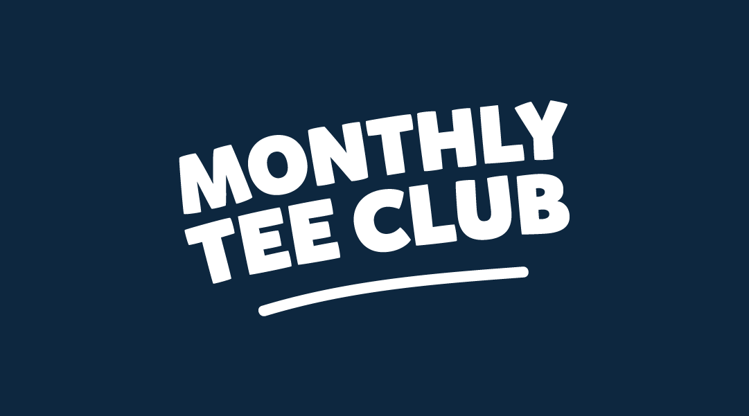Logo for Monthly Tee Club with white text on a dark blue background.