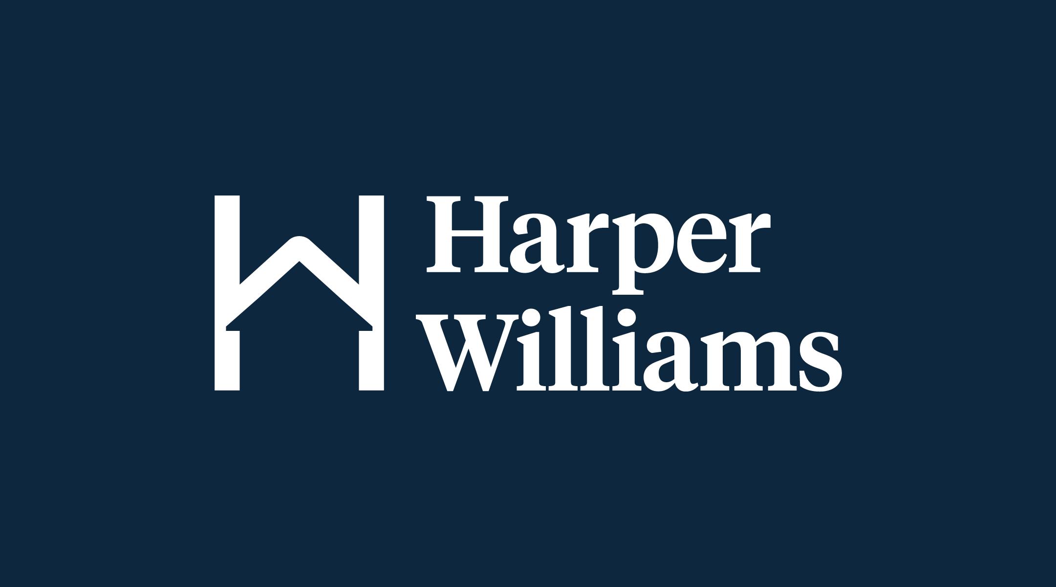 Harper Williams logo featuring a stylized house and a 'W' shape on a dark blue background.