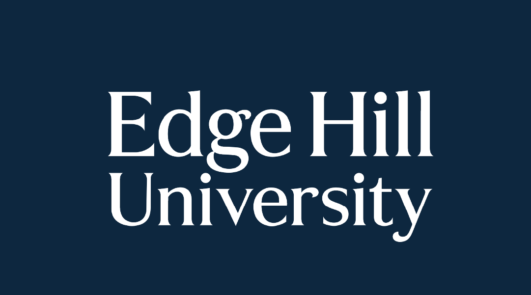Edge Hill University logo with white text on a dark blue background.