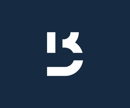 Stylized white logo with a lowercase b and a winking face on a dark blue background. Brand identity for a photographer