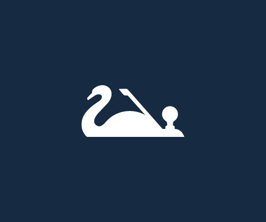 Icon of a swan with a golf club and ball, representing golf course or activity. Brand identity for a bespoke joinery company.