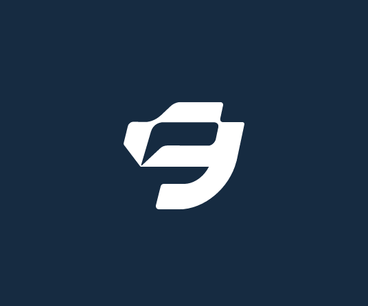 White stylized letter 'P9' logo on a dark blue background. Brand identity for a porsche sub-brand