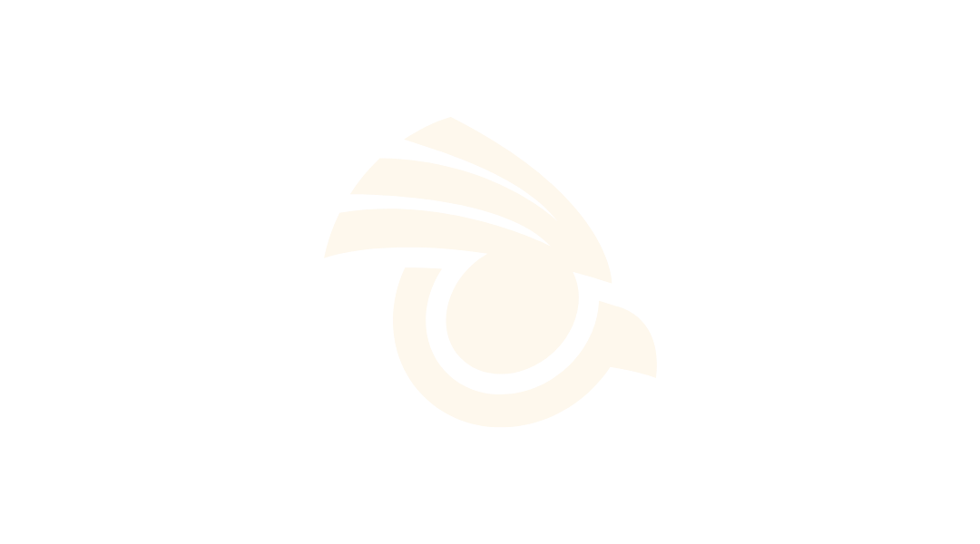 A black and white stylized logo of a bird's head with a closed beak and flowing feathers.