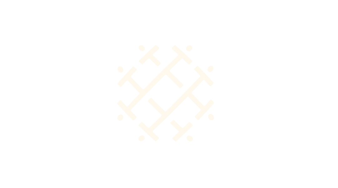 A black background with a white geometric design in the center, consisting of interconnected lines and circles forming a symmetrical pattern.