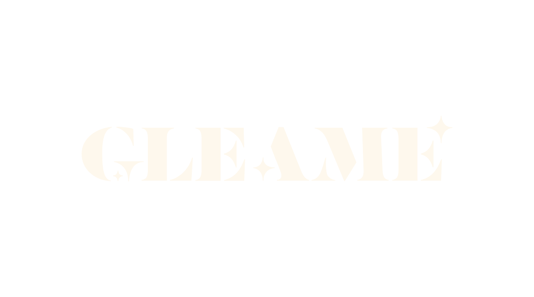 The word 'Gleame' in white stylized text with star accents on a black background.