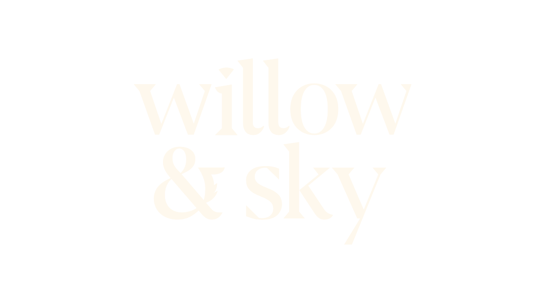 Text reading 'willow & sky' on a black background.
