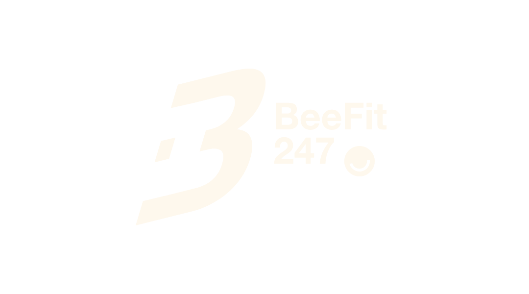 Logo for BeeFit 24/7 with a stylized number 3 and a smiling face icon.