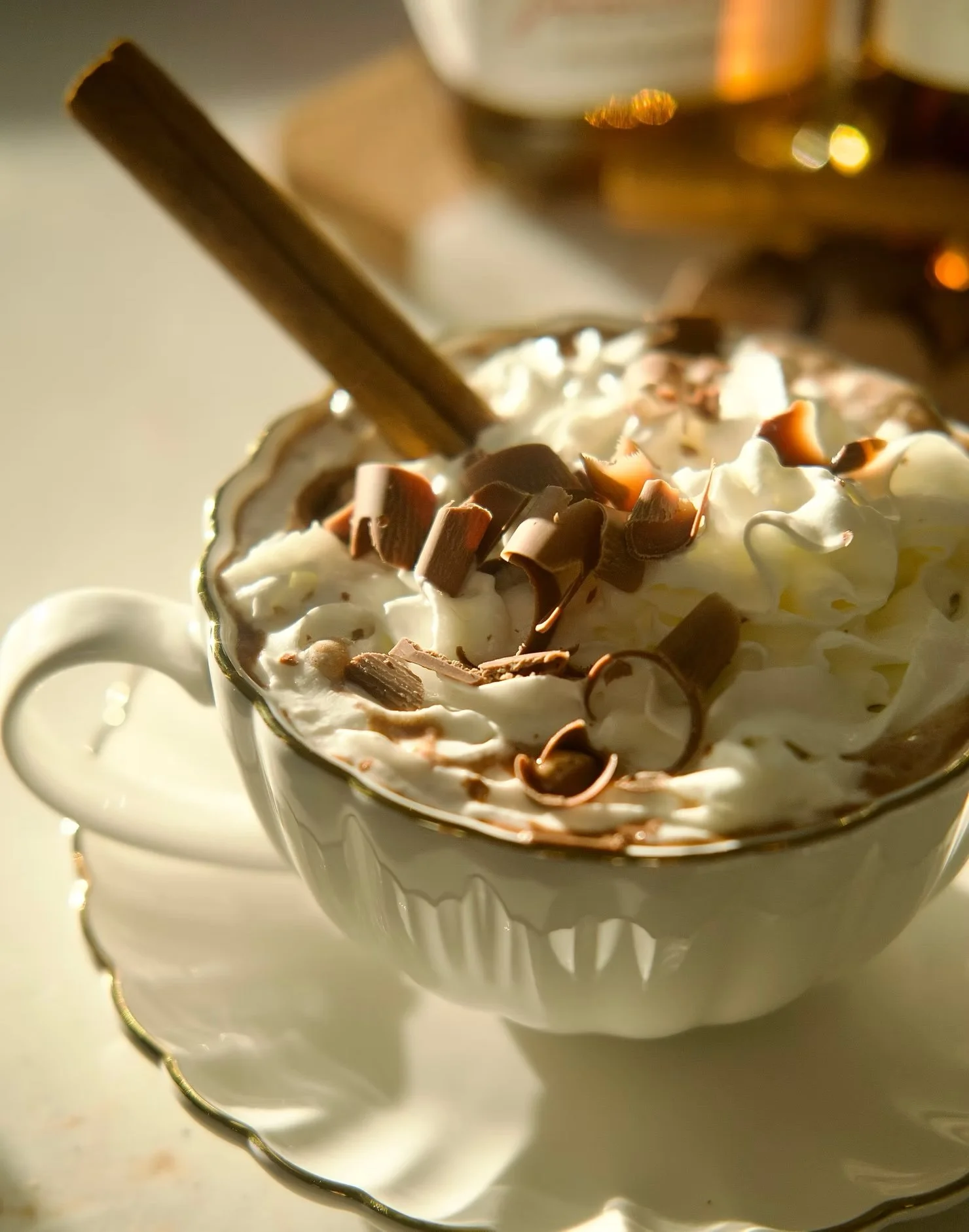 Spiked Hot Chocolate With A Cinnamon Straw &amp; Chocolate Swirls 