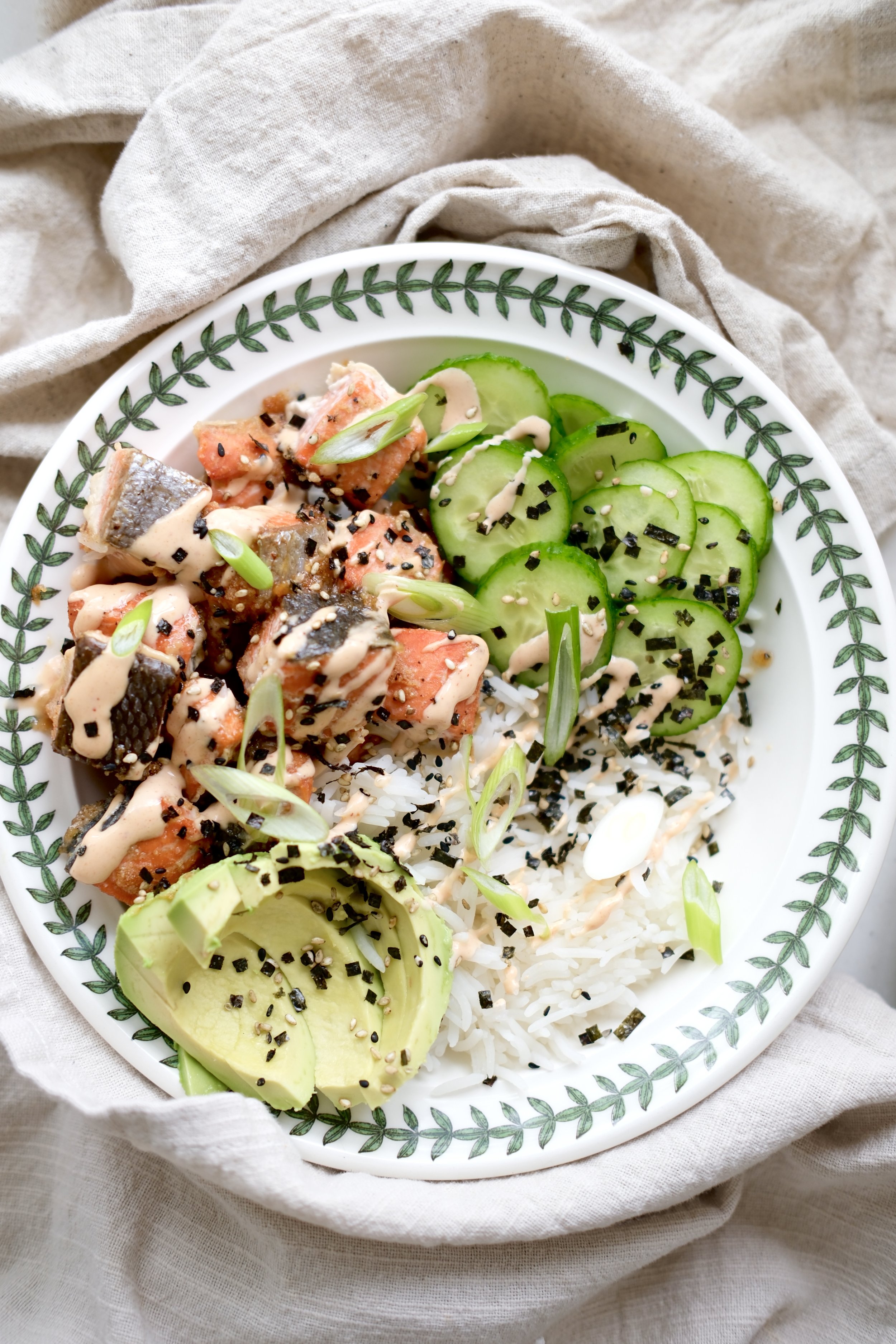 Honey Glazed Salmon Bowls With Spicy Mayo