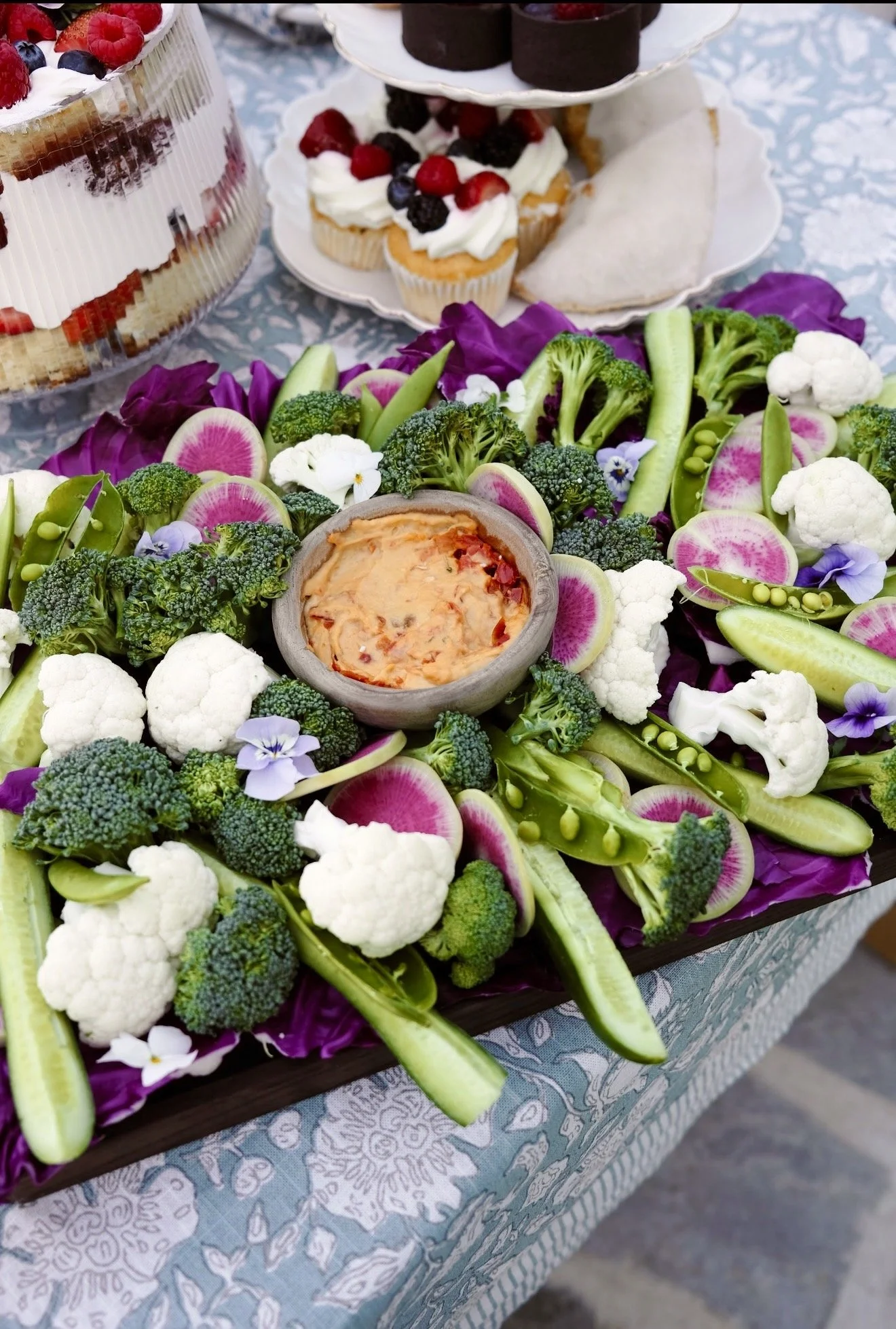 Colorful Spring Vegetable Board with Edible Flowers