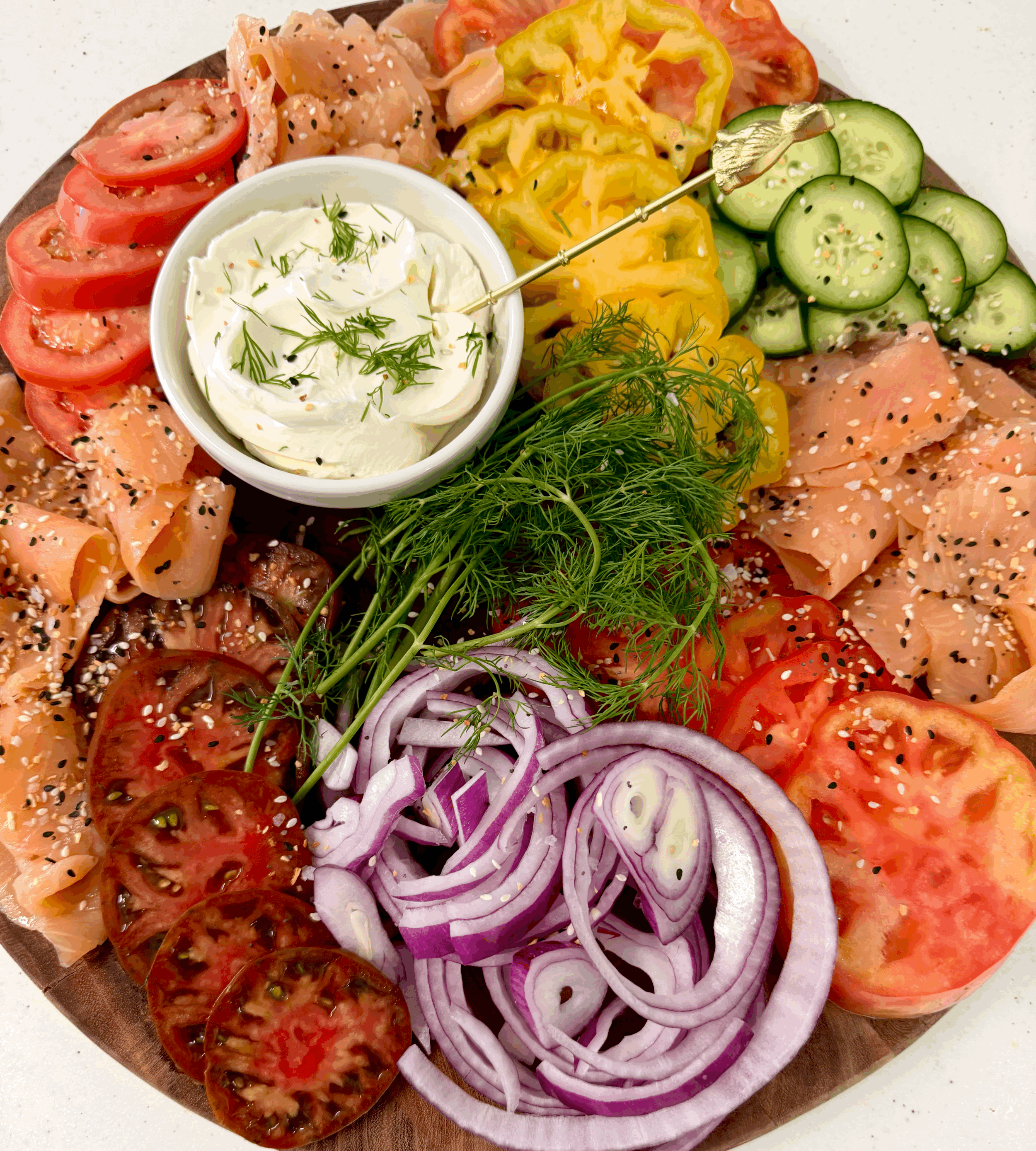 Smoked Salmon Garden Board with Cream Cheese &amp; Dill