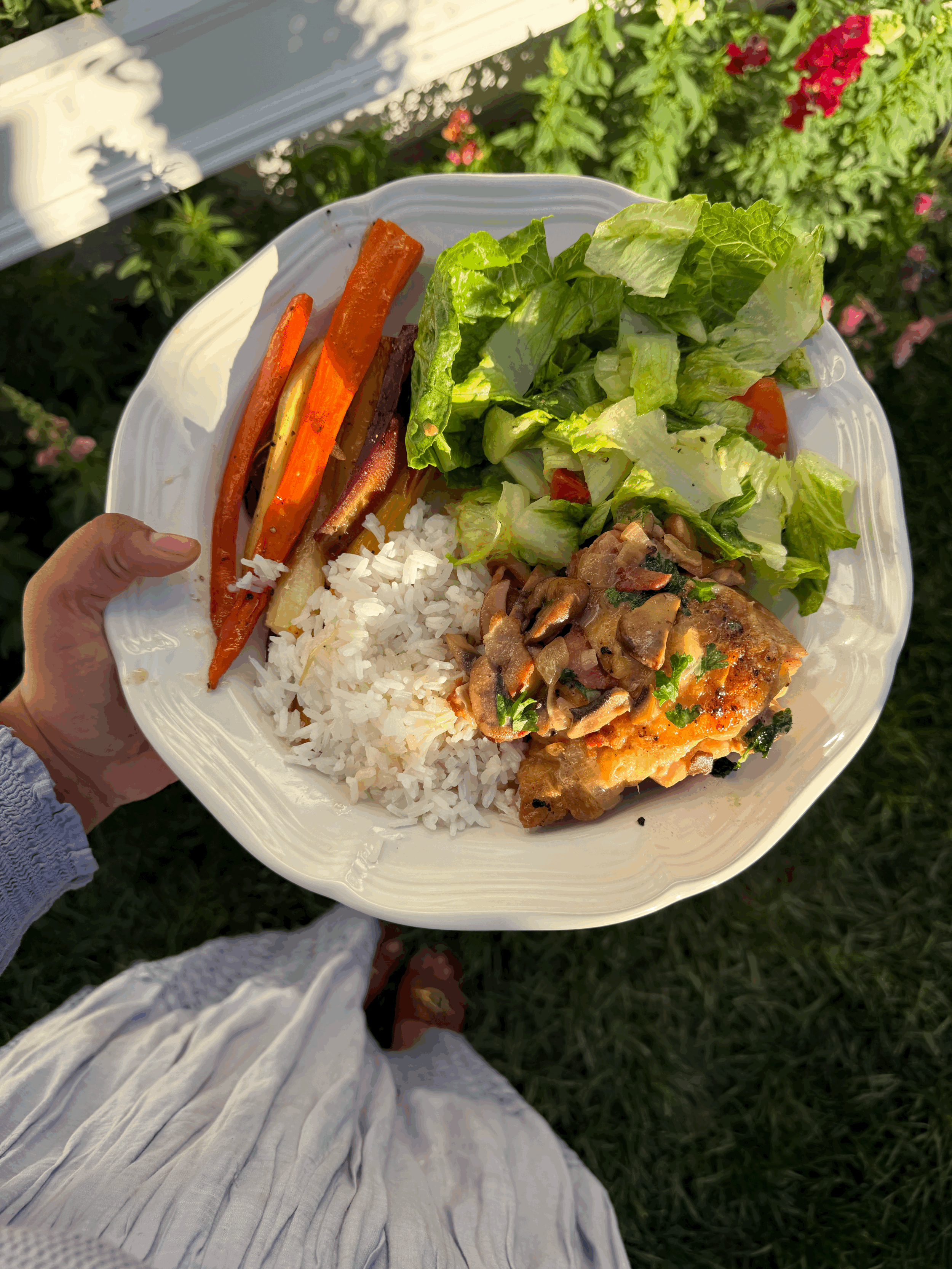 Chicken Fricassee with Honey Glazed Rainbow Carrots &amp; My grandma’s famous side salad