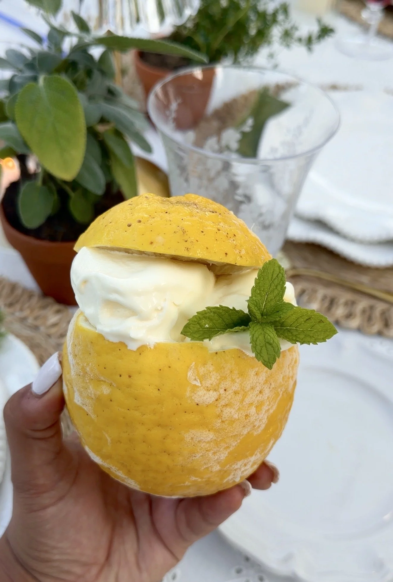 Creamy Lemon Custard Ice Cream Served In A Citron Cup