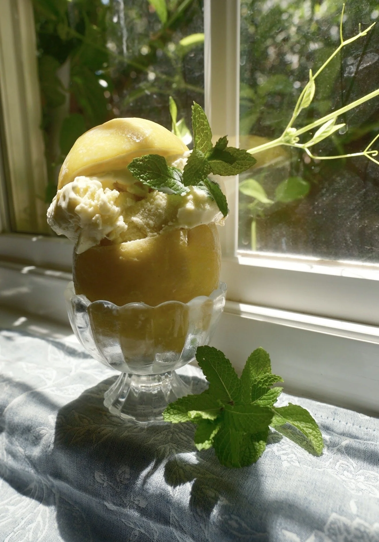 Creamy Lemon Custard Ice Cream Served In A Citron Cup