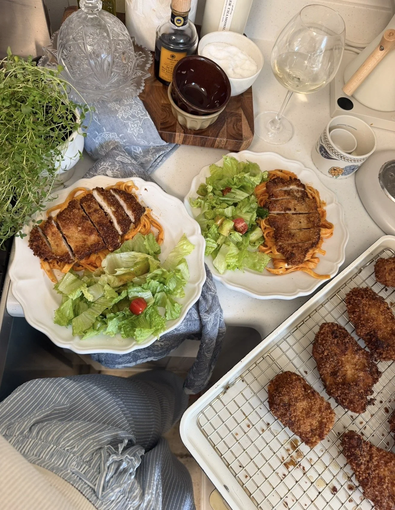 Homemade Creamy Vodka Pasta Topped With Crispy Chicken Cutlets